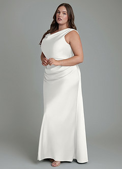 Azazie Kieryn Bridesmaid Dresses White Mermaid Pleated Stretch Satin Dress image10