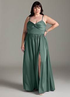 Azazie Zeya Bridesmaid Dresses Eucalyptus A-Line Pleated Stretch Satin Dress image9