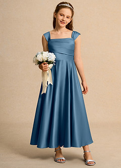 Azazie Bundle Girls Formal 플라워 걸 드레스 A라인 주름진 매트 새틴 발목 길이 드레스 image3