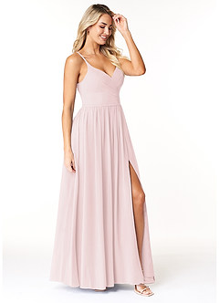 Azazie Dominic Bridesmaid Dresses Blushing Pink A-Line V-Neck Pleated Chiffon Dress image7