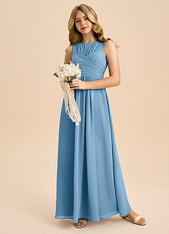 Azazie Skyla Junior Steel Blue A-Line Pleated Chiffon Dress image5