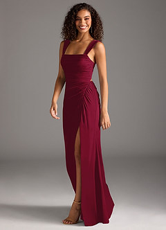 Azazie Jesaphine Bridesmaid Dresses Burgundy Sheath Bow Stretch Satin Dress image6