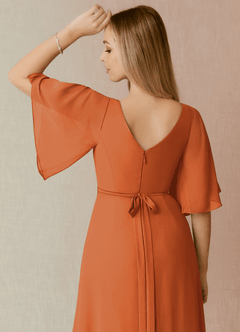 Azazie Cierra Bridesmaid Dresses Cinnamon A-Line V-Neck Chiffon Dress image8