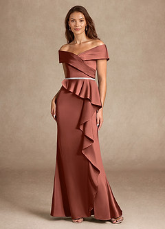 Azazie Dareia Mère de la mariée Robes Robe Sirène en Satin extensible Épaule décolletée Auburn image6