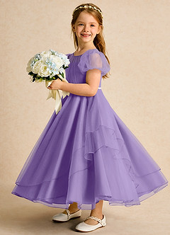 Azazie Duckie Abiti da Ragazza di Fiori Abito Principessa in Tulle Plissettato Tahiti image4