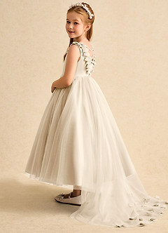 Azazie Lorita Flower Girl Dresses Champagne A-Line Beaded Tulle Dress image3