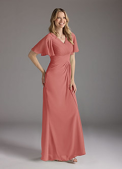 Azazie Morning Glory Mother of the Bride Dresses Antique Rose A-Line V-Neck Ruched Chiffon Dress image3