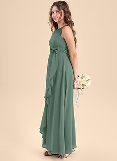 Azazie Lilenne Junior Eucalyptus A-Line Bow Chiffon Dress image4