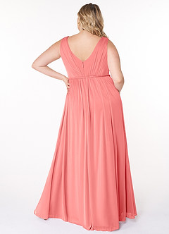 Azazie Tanicia Brautjungfernkleider A-Linie V-Hals Gefaltet Gittergewebe Kleid Koralle image6