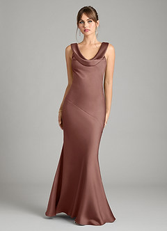 Azazie Rylina Bridesmaid Dresses Espresso Mermaid Stretch Satin Dress image1