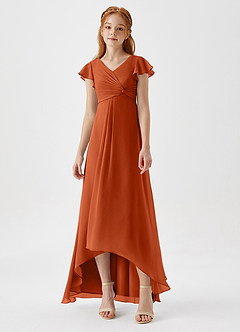 Azazie Breanne Junior Vestido de Naranja Quemada de Gasa de Corte En A image4