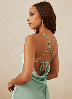 Christian Siriano Bridal for Azazie 1012 Bridesmaid Dresses Agave Sheath Lace Stretch Satin Dress image2