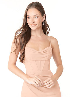 Azazie Mai Abiti da Damigella Abito Tubino in Chiffon Plissettato Rosa Inglese image5