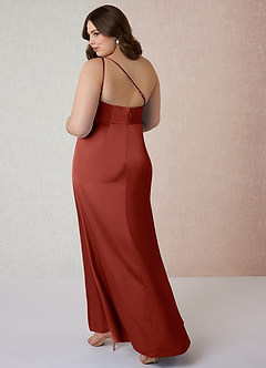 Azazie Mika Brautjungfernkleider Etui One-Shoulder Stretch-Satin Kleid Terrakotta image11