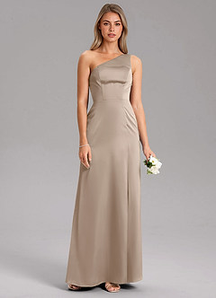 Azazie Phaedra Jurken voor bruidsmeisjes Jurk van Stretch Satijn met A-lijn One-shoulder Taupe image7