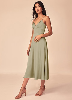 Azazie Dottie Bridesmaid Dresses Moss Green A-Line Stretch Satin Dress image4