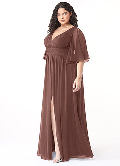Azazie Temeka Bridesmaid Dresses Espresso A-Line Ruched Chiffon Dress image9