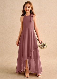 Azazie Boop Girls Formal Robe Demoiselle D'honneur Fillette Robe Trapèze en Mousseline de soie Arc Rose Du Désert image4