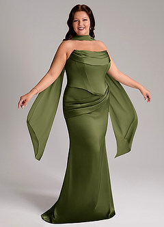 Azazie Sorrel Bridesmaid Dresses Olive Mermaid Strapless Stretch Satin Convertible Dress image9