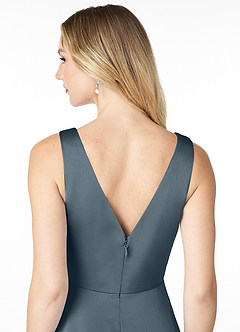 Azazie Nelly Brudtärnklänningar Klänning av A-Line i Stretch Satin V-ringad veckad Skymning image5