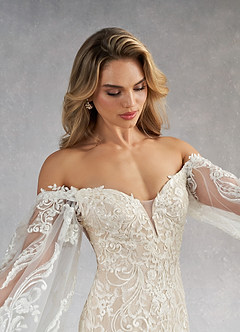 Azazie Memphis Wedding Dresses Diamond White Nude Mermaid V-Neck Sequins Lace Dress image6