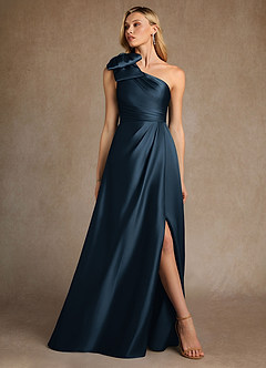 Azazie Easton Moeder van de bruid jurken A-Lijn Jurk van Stretch Satijn One-shoulder Donkere Marine image4