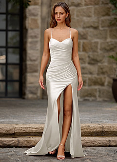 Lustre White Satin Prom Dress image4