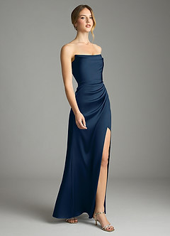 Azazie Leonis Bridesmaid Dresses Dark Navy Mermaid Pleated Stretch Satin Convertible Dress image6