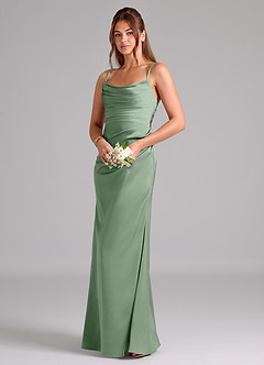 Azazie Lucille Vestidos de damas de honor Vestido de Matcha de Satén Elástico de Corte Sirena Convertible con Sin tirantes image3