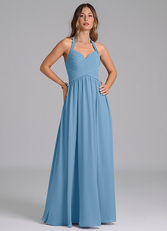 Azazie Darlyn Bridesmaid Dresses Steel Blue A-Line Pleated Chiffon Dress image4