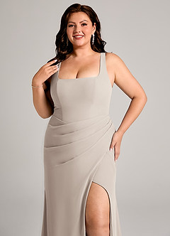 Azazie Mero 신부 들러리 드레스 쉬스 주름진 쉬폰 바닥 길이 드레스 image14