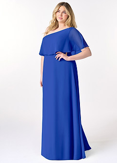 Azazie Lizzy Brautjungfernkleider A-Linie One-Shoulder Chiffon Kleid Königsblau image10
