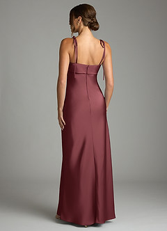 Azazie Ellia Bridesmaid Dresses Merlot Sheath Bow Stretch Satin Dress image5