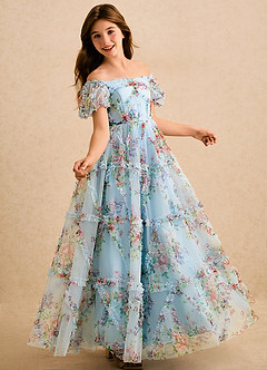 Azazie Naelli Girls Formal Sukienki dla dziewczynek sypiących kwiaty Linia A Marszczony Szyfon Długość podłogi Sukienka image4