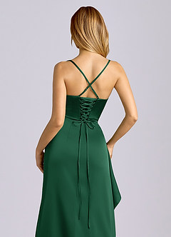 Azazie Sarai Bridesmaid Dresses Dark Green Sheath Corset Stretch Satin Dress image2
