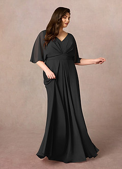 Azazie Oksana Mother of the Bride Dresses Black A-Line V-Neck Pleated Chiffon Dress image7