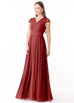 Azazie Organa Bridesmaid Dresses Rust A-Line Pleated Chiffon Dress image3