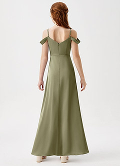 Azazie Ocean Junior Pistachio A-Line Off the Shoulder Stretch Satin Dress image7
