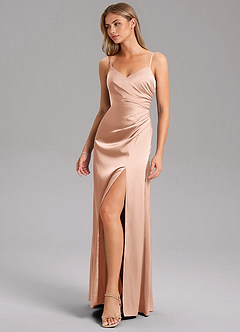 Azazie Azuree Bridesmaid Dresses Rose Gold A-Line Pleated Stretch Satin Dress image11