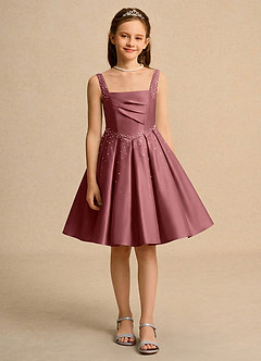 Azazie Jello Flower Girl Dresses Amethyst Ball-Gown Pleated Matte Satin Dress image1