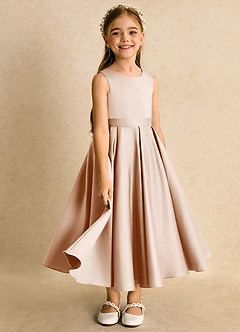 Azazie Junebuj vestidos de niña de las flores Vestido de Rosa Inglesa de Satin Mate de Princesa con Plisado image2