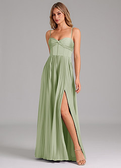 Azazie Akiko Brautjungfernkleider A-Linie Herzausschnitt Stretch-Satin Kleid Staubiger Salbeigrün image4