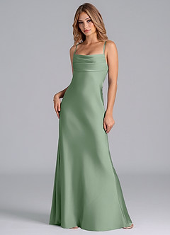 Azazie Seema Robes de demoiselle d'honneur Robe Sirène en Satin extensible Corset Matcha image3