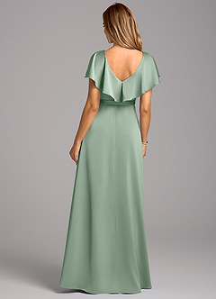 Azazie Lainey Bridesmaid Dresses Agave A-Line with Pockets Stretch Satin Dress image2