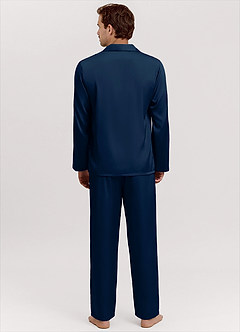 front Herre satin pyjamassæt med lange ærmer