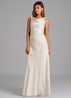 Azazie Nerine Bridesmaid Dresses White Alabaster A-Line Pleated Stretch Satin Dress image1
