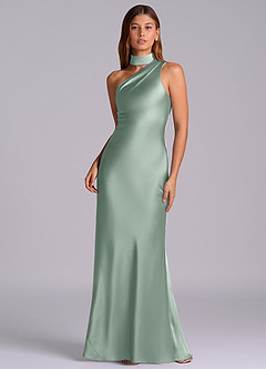 Azazie Seona Bridesmaid Dresses Agave Mermaid One Shoulder Stretch Satin Dress image1