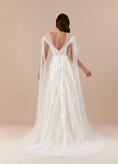 Azazie Ziza Wedding Dresses Diamond White A-Line Lace Tulle Dress image2