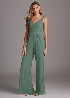 Azazie Ida Venta Final Eucalipto de Chifón elástico de Mono con Plisado image3