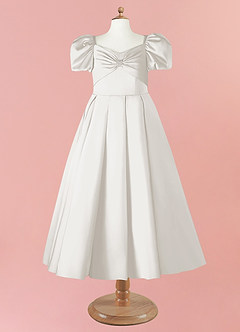 Barbie ♥ Azazie Flower Girl Dresses Diamond White Ball-Gown Sweetheart Neckline Stretch Satin Dress image9